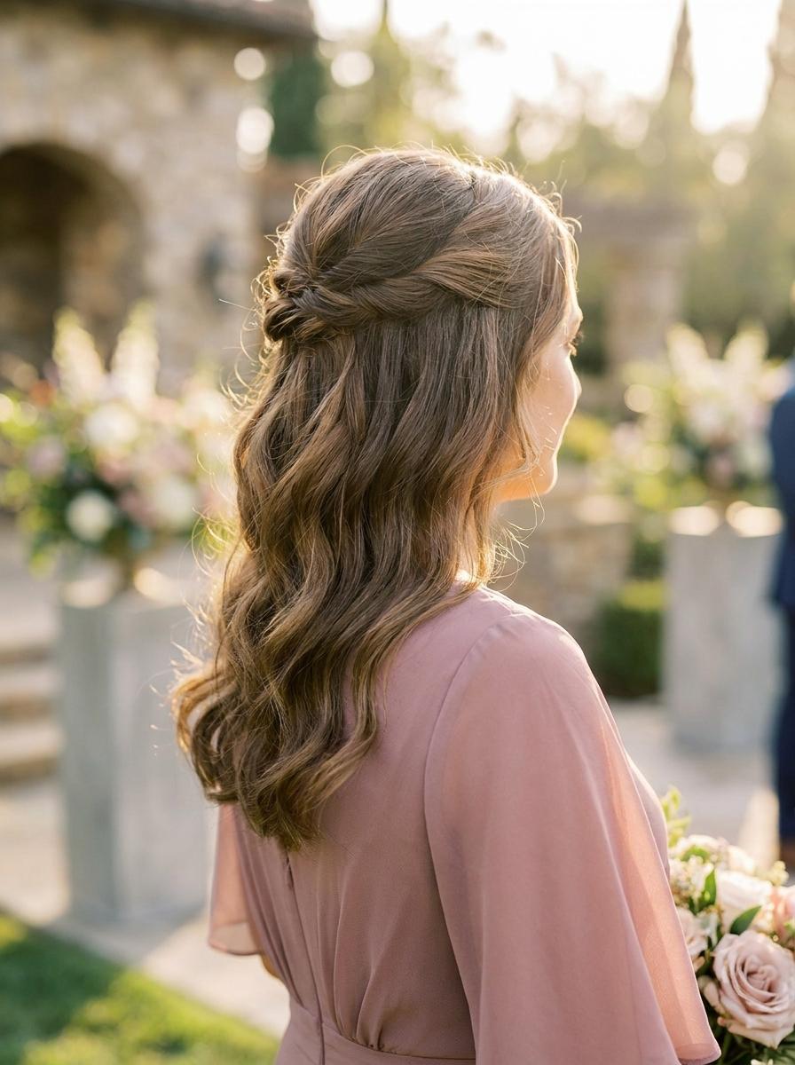 Halboffene Frisur für mittellange Haare - elegante Brautjungfernfrisur